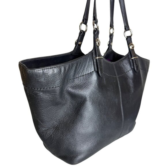 Coach Carly Tote Bag Soft Black Pebbled Leather Tote Purple Interior F16174 - Picture 3 of 15